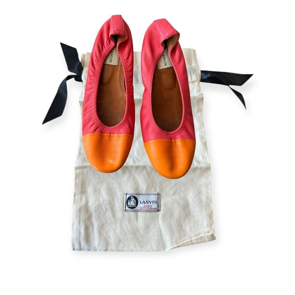 Lanvin Cap-Toe Ballerina Flats. in Red /Orange Leather, 39 EU